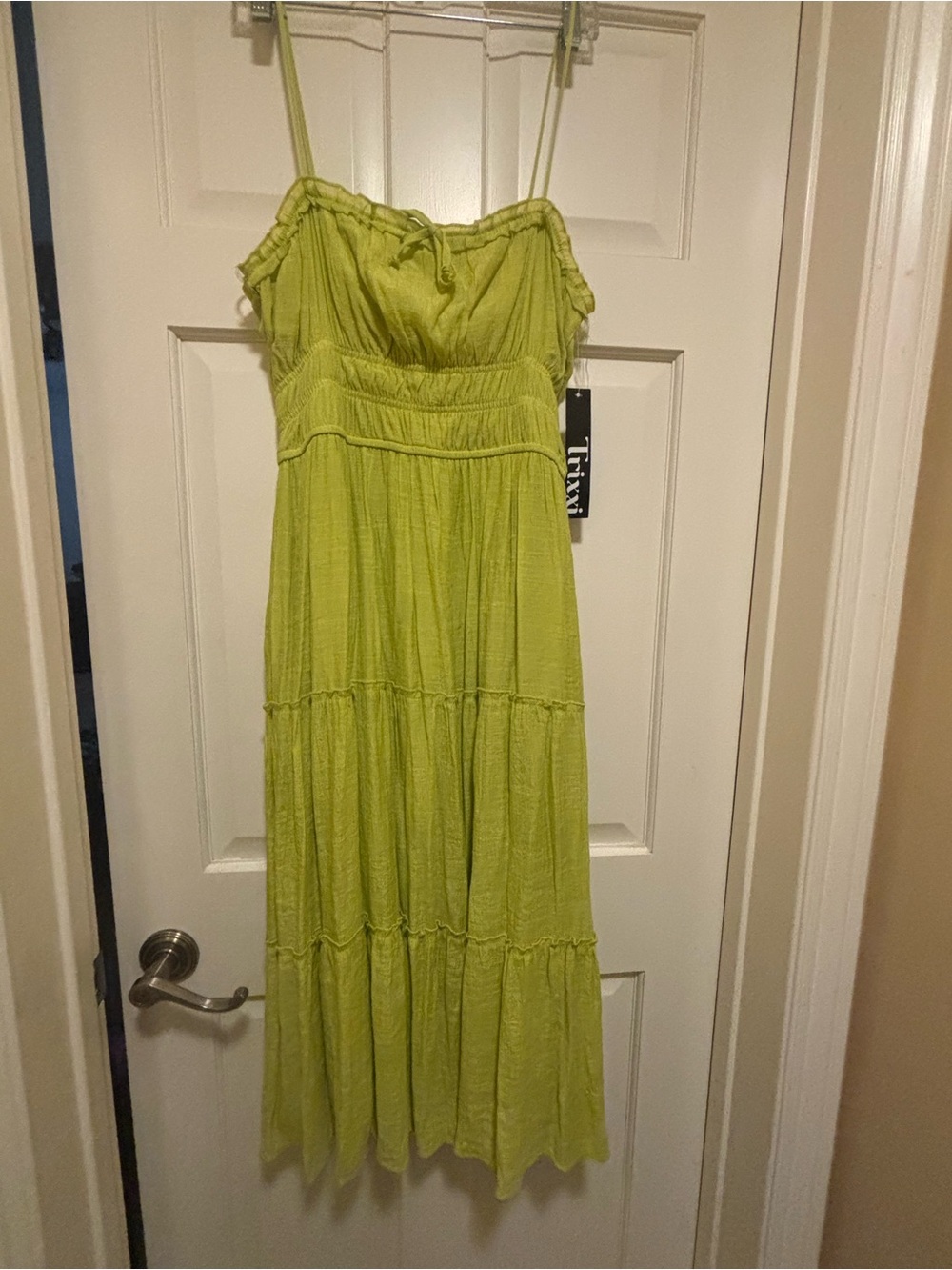 Trixxi Lime Green Tiered Midi Sundress